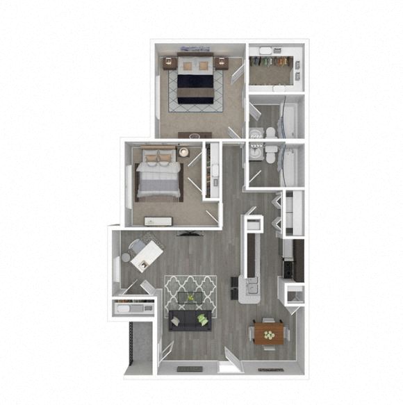 Floor plan for 2 beds, 2 baths, 950 sqft